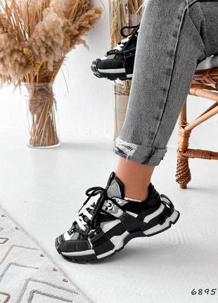 Чорні білі сірі шкіряні масивні кросівки на масивній грубій товстій підошві платформі2 фото