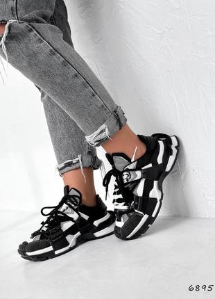 Чорні білі сірі шкіряні масивні кросівки на масивній грубій товстій підошві платформі7 фото