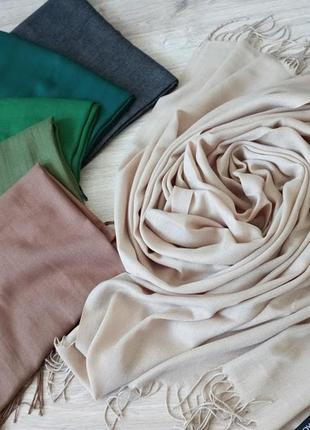 Бежевый шарф палантин, весна осень, демисезон, однотонный тонкий легкий, туречна1 фото