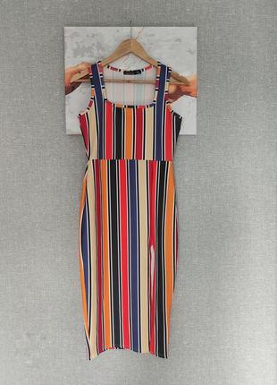 Платье с разрезом от boohoo, размер m.97 10, в полоску платье миди3 фото