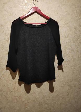 Элегантная блузка, свитшот, блузка, блестящий свитшот, черный свитшот, блестящая блузка, блузка с прозрым рукавом,