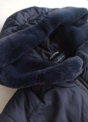 Зимнее длинное очень теплое темно-синее пальто / куртка7 фото