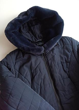 Зимнее длинное очень теплое темно-синее пальто / куртка6 фото
