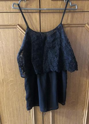 Літній вечірній  міні комбінезон з мереживом чорний розмір s 8