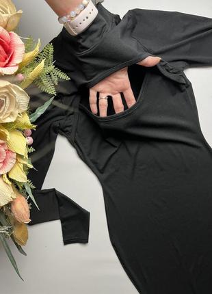 🐈‍⬛черное облегающее платье миди с вырезом/длинное черное легкое платье с вырезом на декольте🐈‍⬛8 фото