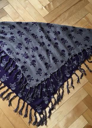Двосторонній платок хустка косинка готіка черепи сірий фіолетовий 67х64см1 фото