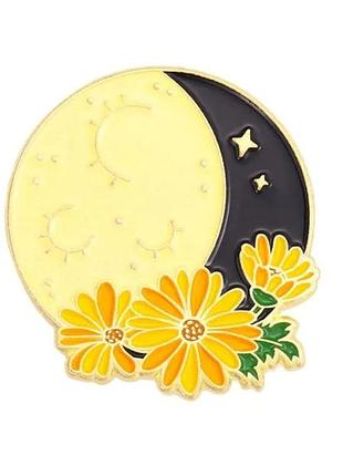 Значок / пены металлический месяц и яркие цветы