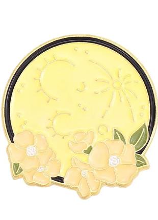 Значок / пін металевий місяць та ніжні квіти