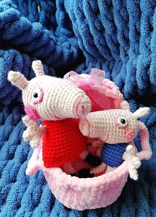Вязаная мягкая игрушка свинка пеппа, свинка джордж
