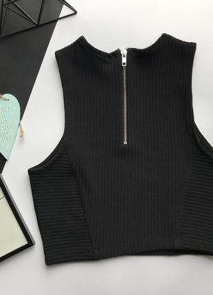 Базовый чёрный топ в рубчик / базовая футболка в рубчик new look