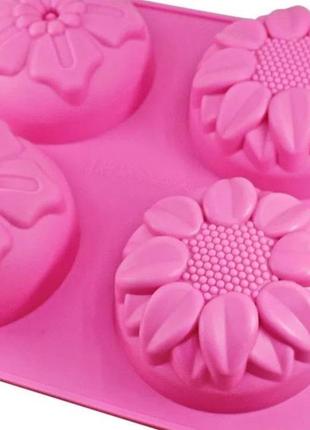 Силиконовая форма на 6 ячеек для выпечки кексов - цветы