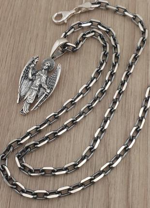 Серебряная цепочка с крестиком мужская с золотом. цепь бисмарк и крест с вставками...