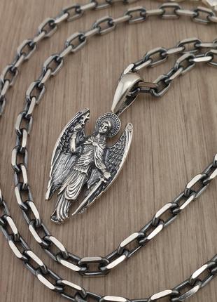 Серебряная цепочка с крестиком мужская с золотом. цепь бисмарк и крест с вставками...