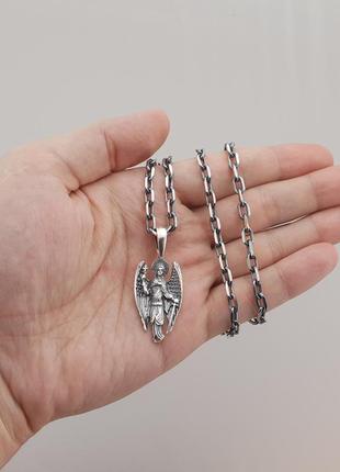 Серебряная цепочка с крестиком мужская с золотом. цепь бисмарк и крест с вставками...