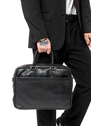 Сумка для ноутбука sambag leoma чорна із натуральної шкіри