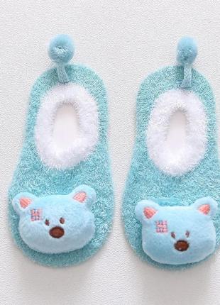 Носки детские синие медведики мягкие тапочки домашние комнатные