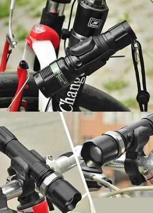 Универсальный велосипедный держатель для фонарика, велодержатель фонаря на руль велосипеда, мопеда, мотоцикла3 фото