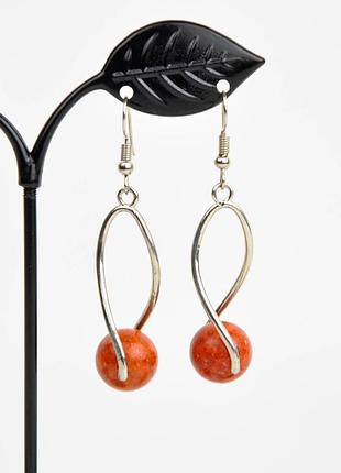 Серьги коралл оникс окаменелое дерево арт. 7727