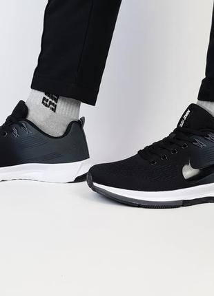 Летние кроссовки мужские черные с серым и белым nike air zoom run fast black grey найк аир зум3 фото