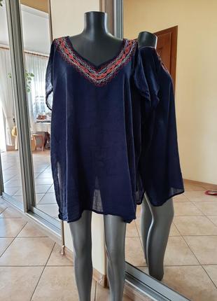 Котоново-віскозний із вишивкою блузон, туніка великого розміру