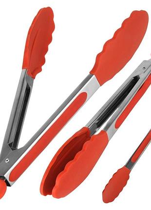 Щипці кухонні силіконові з ручкою з нержавіючої сталі 26см