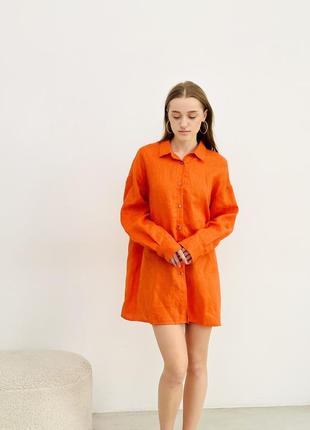 Оранжевая рубашка из натурального льна в стиле бохо6 фото