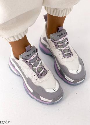 Кросівки кеди натуральна шкіра взуттєвий текстиль сірий білий