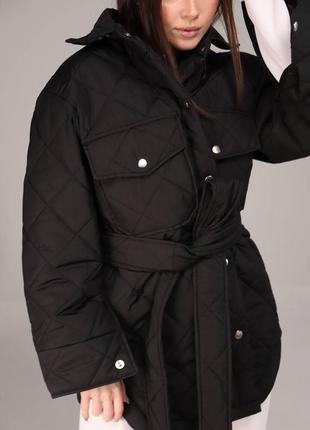Курточка весенняя стеганая удлиненная свободная белая черная коричневая оверсайз пальто бомбер рубашка кардиган парка пиджак2 фото