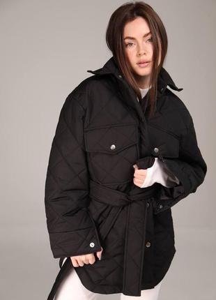 Курточка весенняя стеганая удлиненная свободная белая черная коричневая оверсайз пальто бомбер рубашка кардиган парка пиджак1 фото