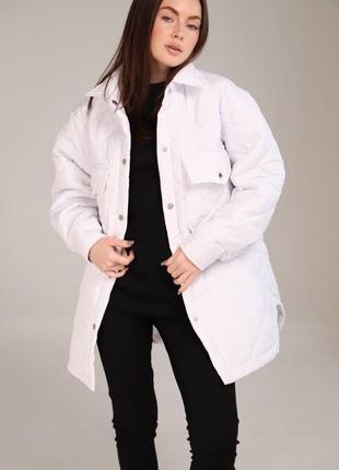 Курточка весенняя стеганая удлиненная свободная белая черная коричневая оверсайз пальто бомбер рубашка кардиган парка пиджак4 фото