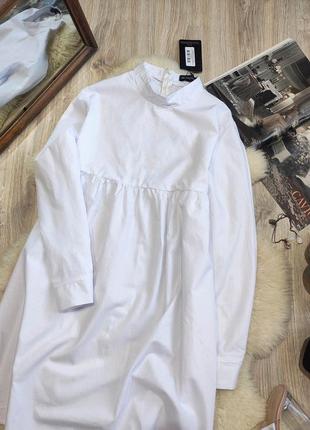 Плаття рубашка з довгим рукавом біле белое платье рубашка свободное с длинным рукавом на длинный рукав с високим воротом с воротником горловина