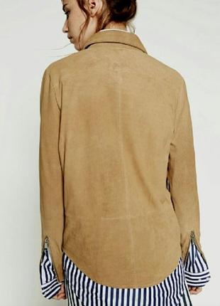 S-м/28 фирменная натуральная замшевая куртка рубашка бежевая camel зара zara оригинал элитная линейка2 фото