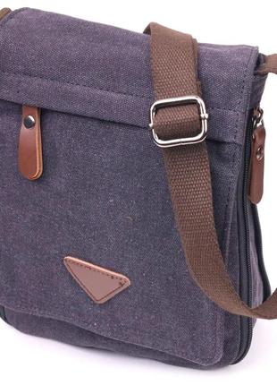 Сумка через плече чоловіча тканинна текстиль темно-сіра сумка-планшет месенджер