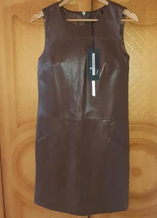 Кожа люкс платье сарафан с двумя карманами с замком сзади 57см1 фото