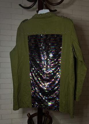 Куртка, рубашка, хаки с блестками, пайетками3 фото