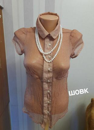 Неймовірна ніжна блуза в горох шовк шелковая блузка хс с1 фото