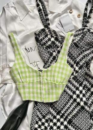 Салатовий, твідовий топ - корсет zara