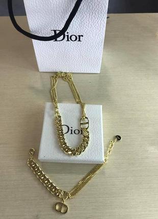 Брендовый браслет и подвеска диор/dior, позолота