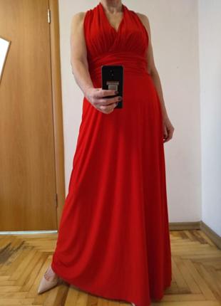Красивое красное трикотажное платье в пол. размер 12-14