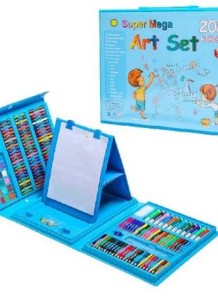 Детский художественный набор для рисования с мольбертом, чемодан творчества 208 предметов, голубой