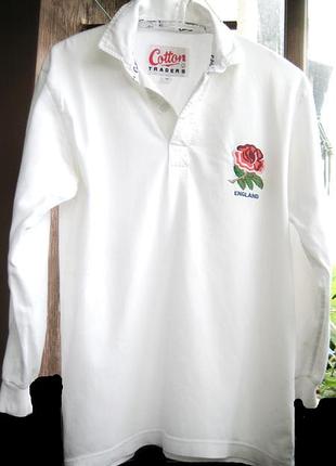 Белая трикотажная коттоновая рубашка р s c вышивкой