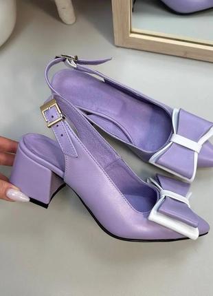 Эксклюзивные туфли из натуральной итальянской кожи женские на каблуке с бантиком