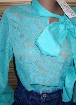 Блуза мята с объемными рукавами р.46-484 фото