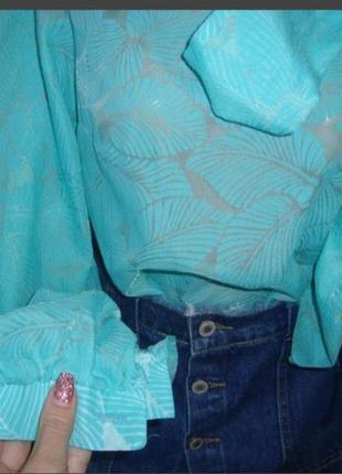 Блуза мята с объемными рукавами р.46-485 фото