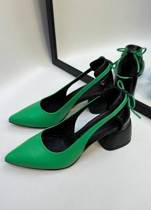Екслюзивні туфлі лодочки з італійської шкіри та замші жіночі на підборах