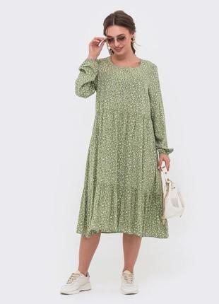 Платье салатовое зеленое свободного кроя из штапеля2 фото