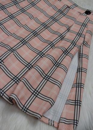 Юбка розовая теннисная с разрезом в клетку плиссе юбка разовая5 фото