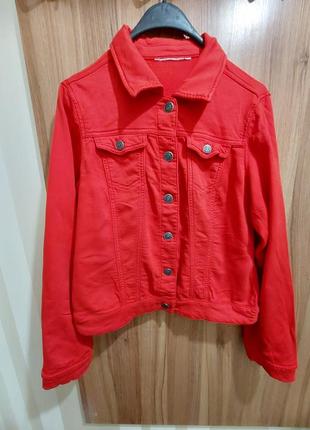 Червона джинсова куртка піджак 46-48 розміру5 фото