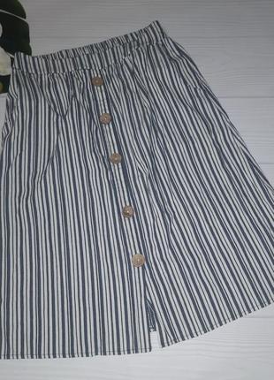 Льняная юбка в полоску с пуговицами р.482 фото