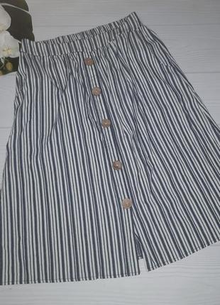 Льняная юбка в полоску с пуговицами р.483 фото